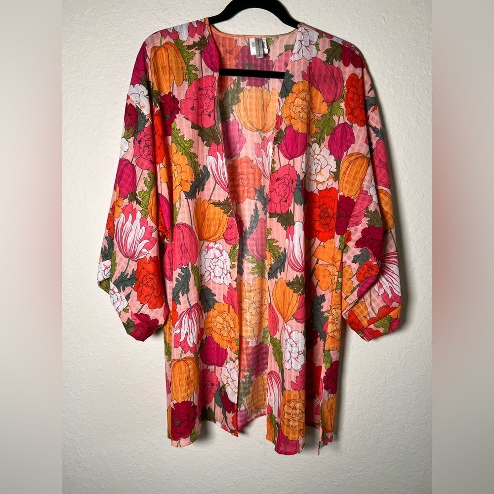 Trina Turk Vibrant Pink and Orange Floral Blouse